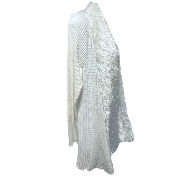 Lauren Michelle Ivory White Faux Fur Open Front Cardigan Size L Long Sleeve - Picture 5 of 11